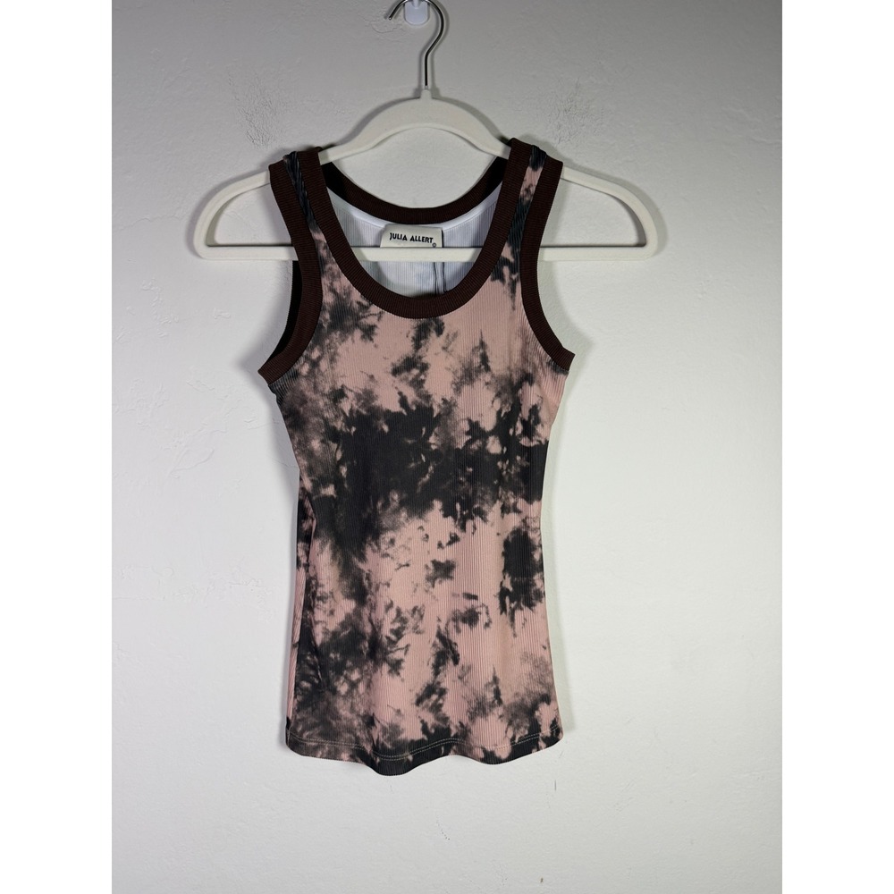 Julia Allert Womens Pink Black Tie Dye Ribbed Ringer Tank Top XS New